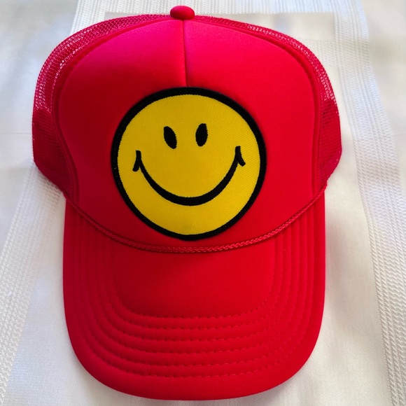 NWT Aviator Nation Red Smiley vintage trucker hat adjustable mesh back - Picture 3 of 7
